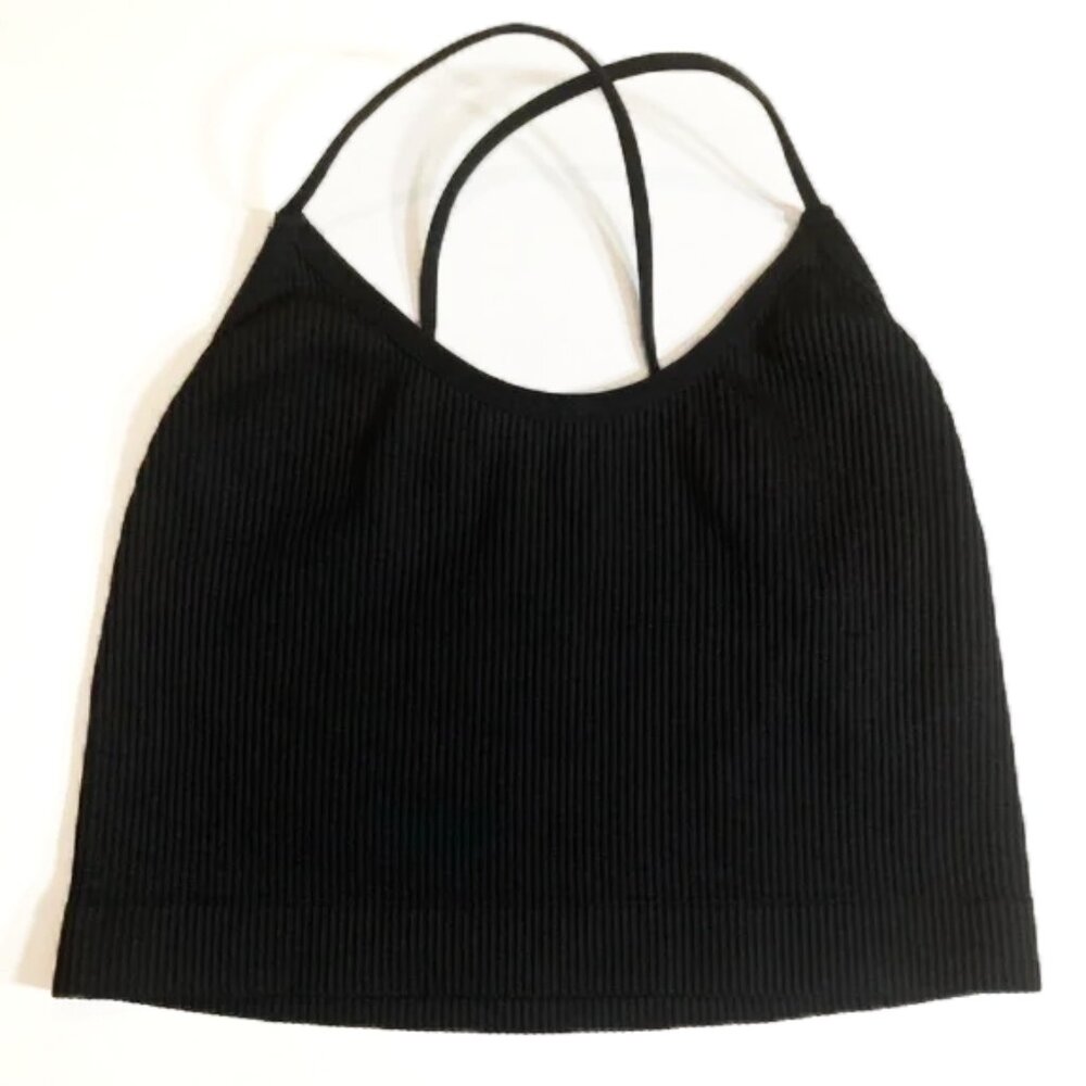 Colsie Small Ribbed Black Criss Cross Strappy Bralette